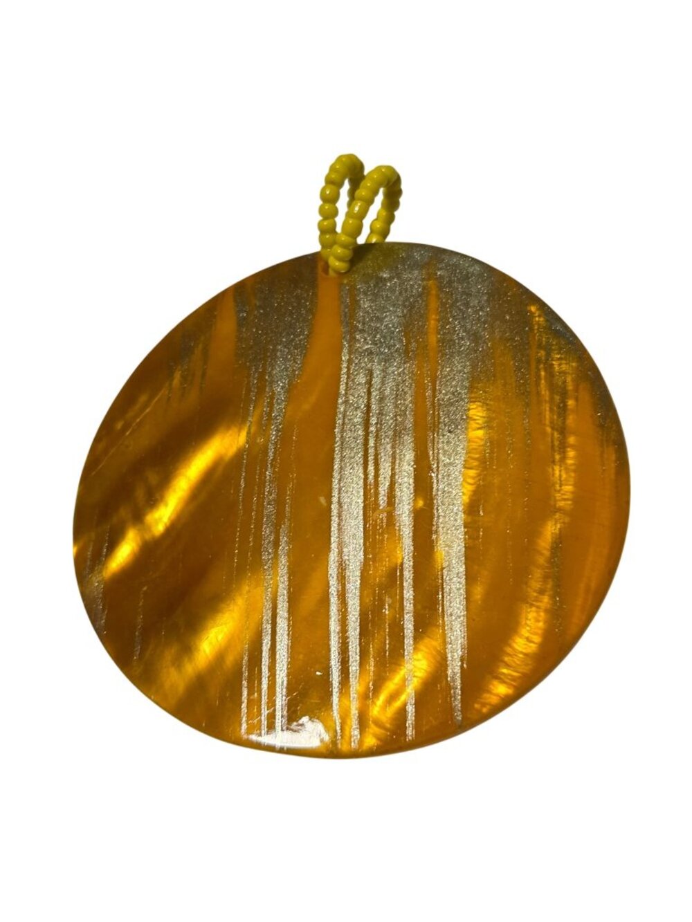 Round Yellow Gold Shell Pendant Beaded Handmade Jewelry Component DIY Craft